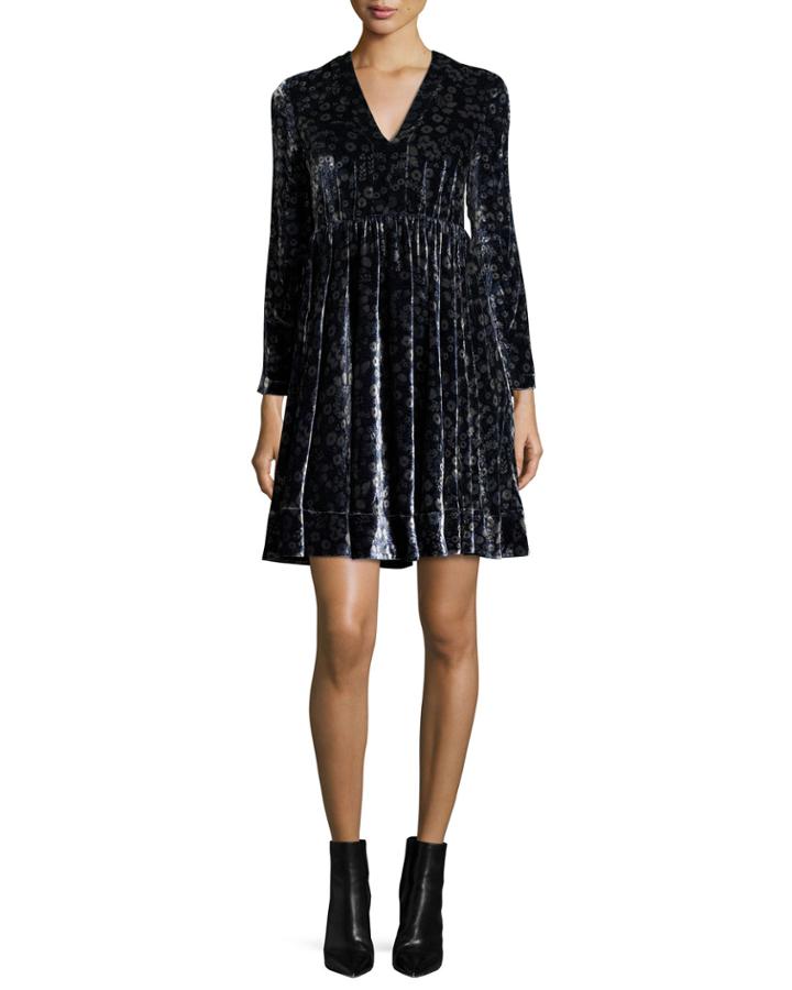 Liane Floral Velvet Dress, Navy Combo