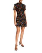 Floral Lace-inset Ruffle Neck Dress