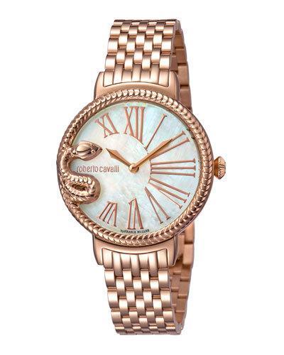 34mm Oversize Snake Watch W/ Bracelet, Rose/white