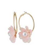 Flower Hoop Earrings, Pink