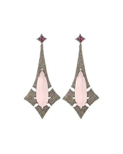 Geometric Opal, Diamond & Glass Ruby Drop Earrings