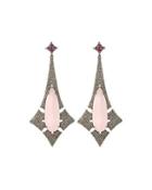 Geometric Opal, Diamond & Glass Ruby Drop Earrings