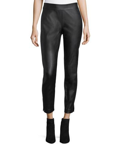 Faux-leather Side Slit Ankle Pants