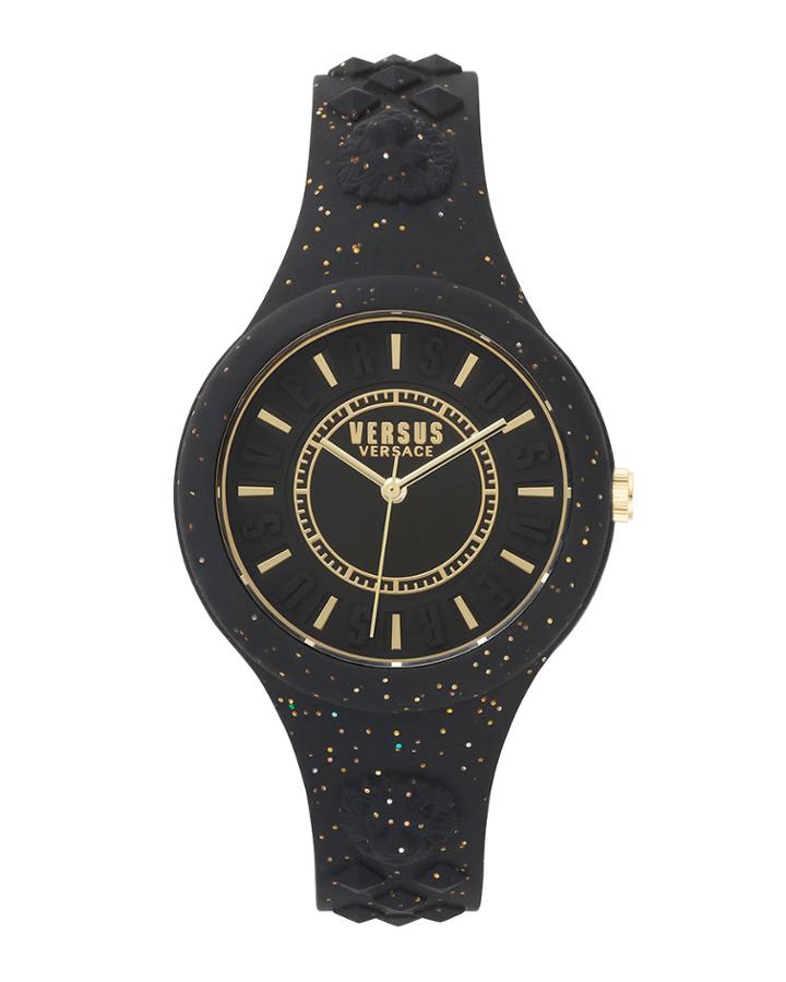 39mm Fire Island Studded Rubber Watch, Steel/black Glitter