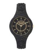 39mm Fire Island Studded Rubber Watch, Steel/black Glitter