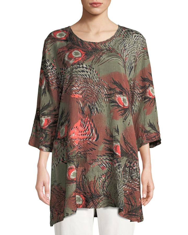 Gwen 3/4-sleeve Peacock-print Tunic