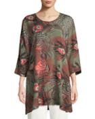 Gwen 3/4-sleeve Peacock-print Tunic