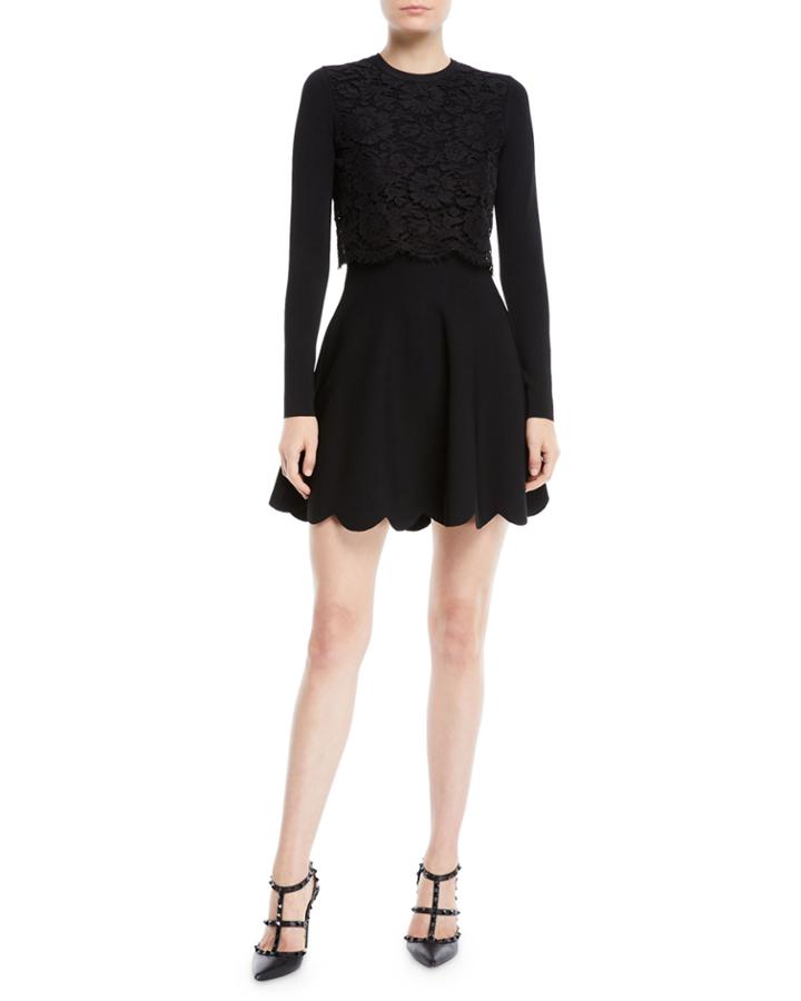 Long-sleeve Stretch-viscose Mini Knit Dress W/ Heavy