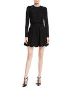 Long-sleeve Stretch-viscose Mini Knit Dress W/ Heavy
