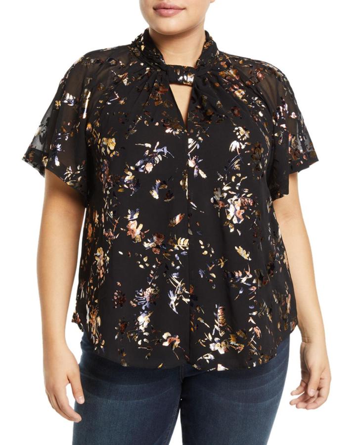 Metallic Floral Chiffon Kimono Top,