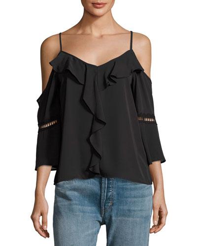 Ruffled Cold-shoulder Top, Black