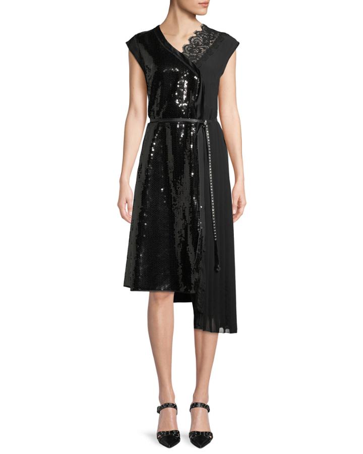 Sleeveless Sequined A-line Cocktail Dress W/