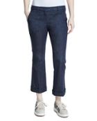 Cuffed Denim Kick Flare Jeans, Dark Wash