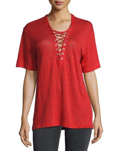 Imis Laced Linen Slub Jersey Tee, Red