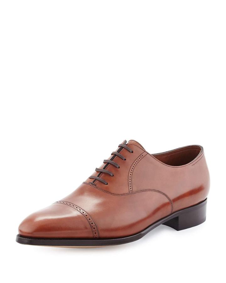 Philip Ii Cap-toe Leather Oxford, Dark Brown