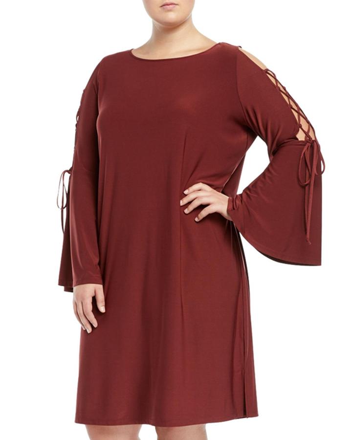 Lace-up Bell-sleeve Shift Dress,