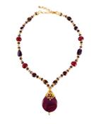 Long Beaded Pendant Necklace, Purple