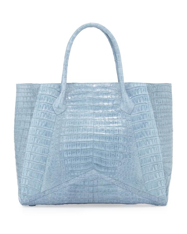 Nancy Gonzalez Crocodile Medium Tote Bag, Light Blue, Women's, Blue Am8
