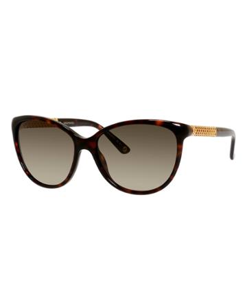 Metal-trim Diamantissima Cat-eye Sunglasses, Tortoiseshell