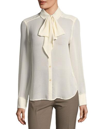 Sheer Tie-neck Button Down