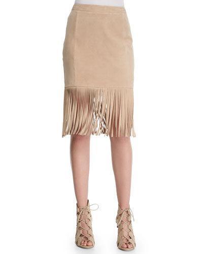 Fringe-hem Suede Pencil