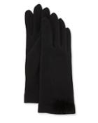 Portolano Mink-cuff Knit Gloves, Black, Black/blac