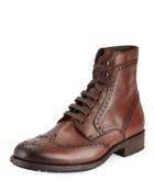 Hand Antiqued Wing-tip Leather Boot,