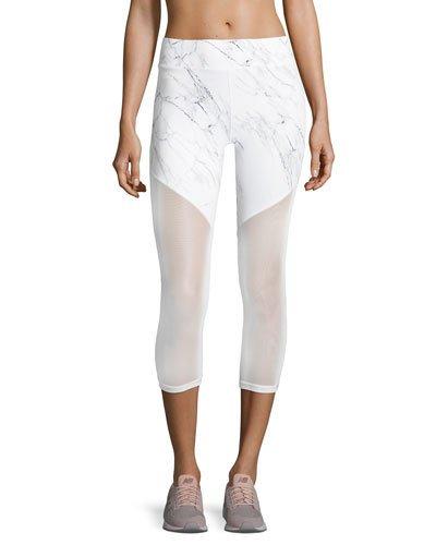Vapor Marble Mesh Leggings, White/multi