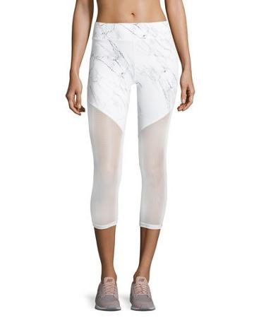 Vapor Marble Mesh Leggings, White/multi