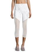 Vapor Marble Mesh Leggings, White/multi