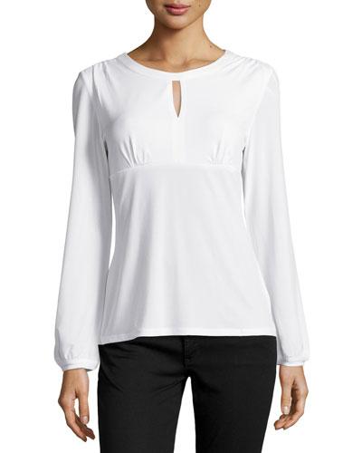 Keyhole Long-sleeve Relaxed Top, Warm White