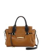 Rian Axelle Studded Flap-top Satchel Bag, Cognac (red), Women's