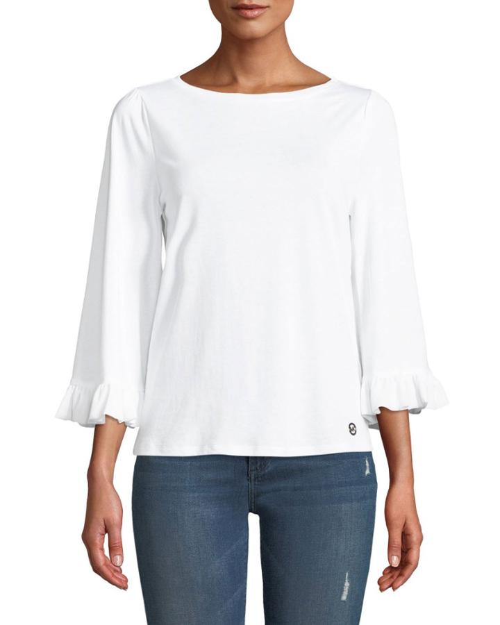 Flare-sleeve Bateau-neck Top