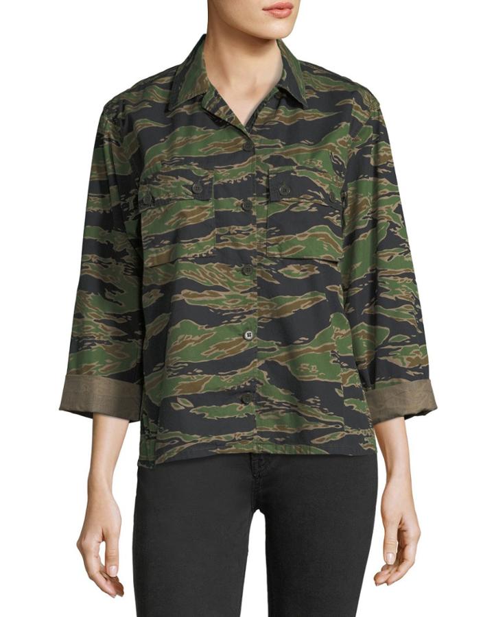 Tiger-camo Button-front Boxy