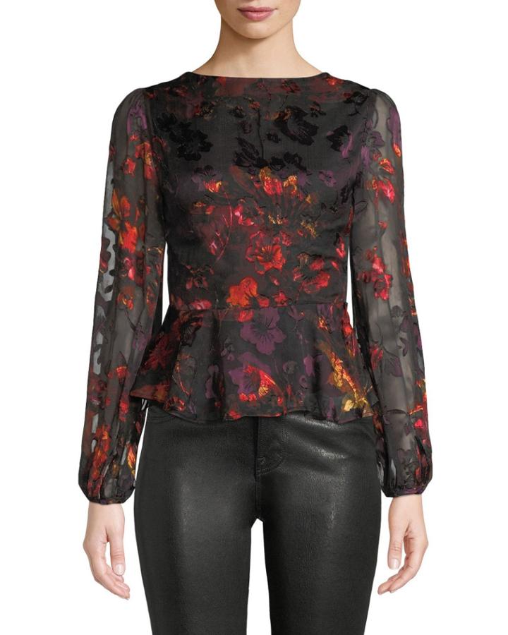 Gianna Floral Long-sleeve Peplum Top