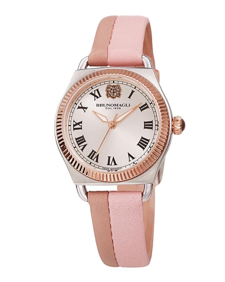 Lucia 31mm Watch W/ Fluted Bezel & Leather Strap, Pink/mauve
