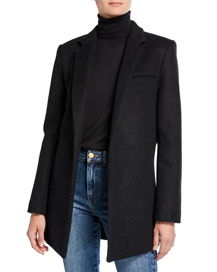 Flannel Fitted Pleated-back Blazer