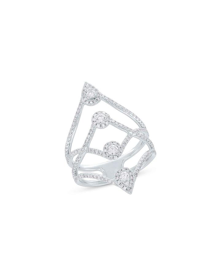 14k White Gold Diamond Open Fashion Ring,