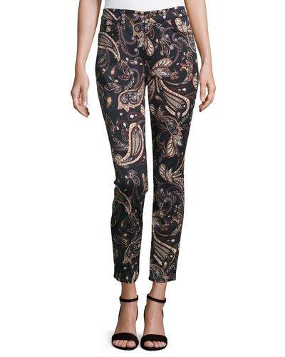 Paisley-print Skinny Ankle Jeans,