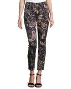Paisley-print Skinny Ankle Jeans,