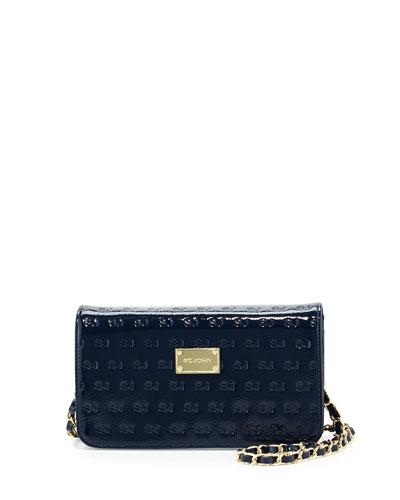Logo-embossed Patent Crossbody Bag, Ink/gold