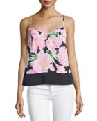 Floral V-neck Tank, Utility Blue/multi