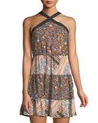 70s Floral Cross-front Halter Dress