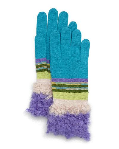 Fuzzy Striped Knit Gloves