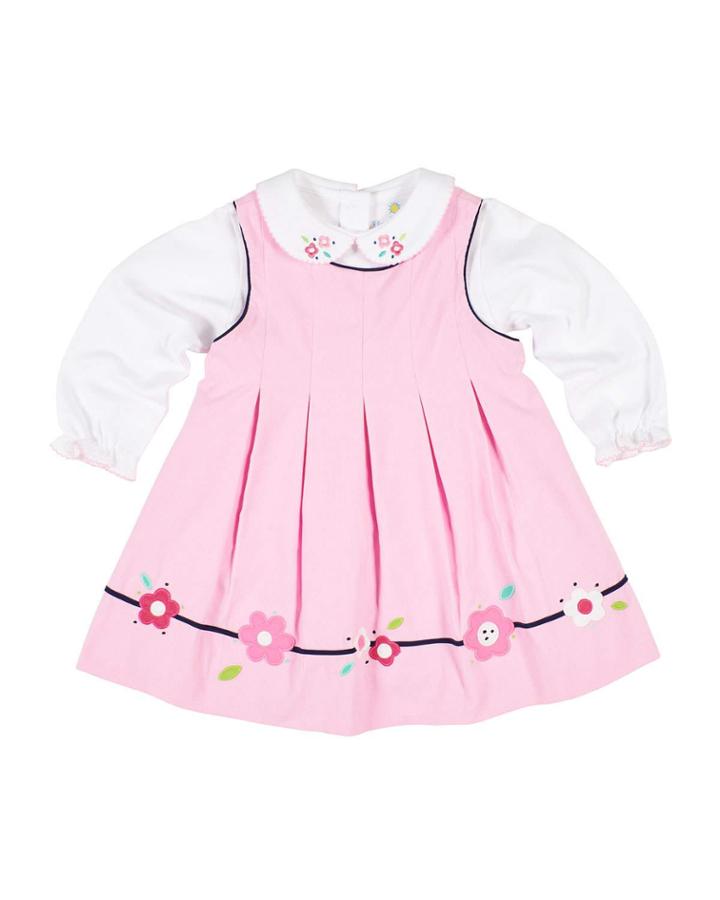 Corduroy Flower Dress W/ Peter Pan-collar Top,