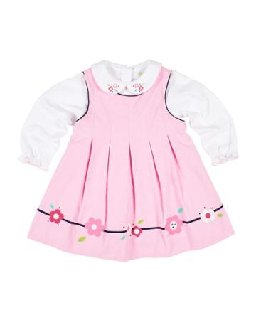 Corduroy Flower Dress W/ Peter Pan-collar Top,