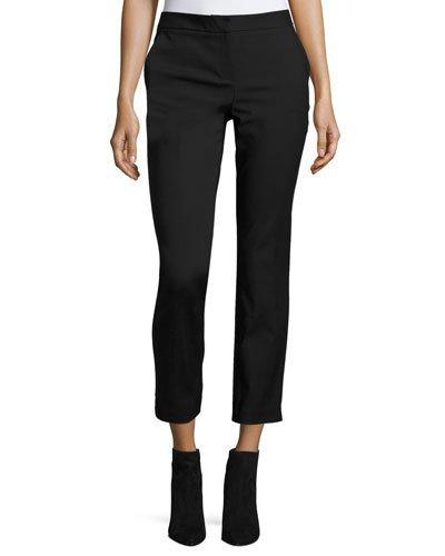Double Weave Slim-fit Ankle Pants, Rich Black