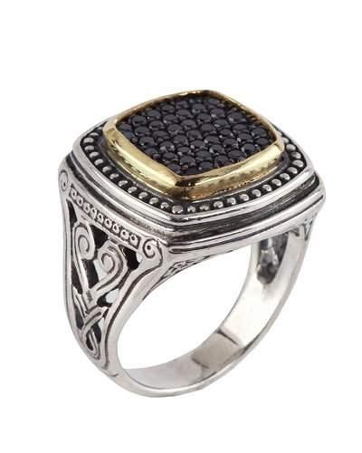 Asteri Ornate Square Pave Black Diamond Ring,