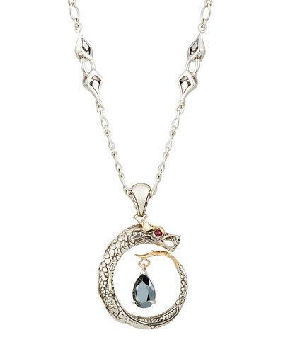 Naga Round Pendant Necklace With Ruby & Hematite