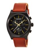 39mm Time Teller Chrono Leather Watch, Brown